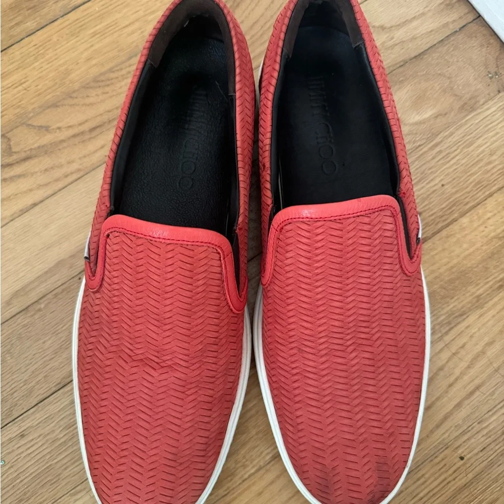 Jimmy Choo Red Textured Men's Loafers - Picture 5 of 6